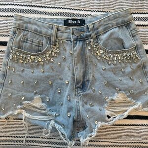 Buckle Blue Rhinestone Jean Shorts
